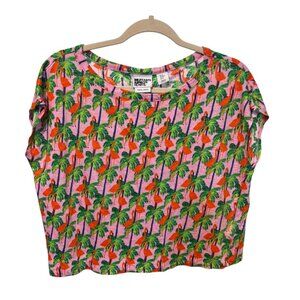 Bouffants and Broken Hearts Linen Short Sleeve Flamingo Print Top